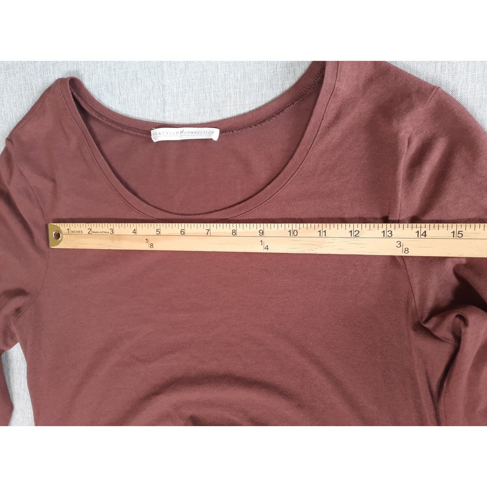 Peruvian Connection Women Large Mini Dress Choco Cotton Modal Pleated Round Neck - Picture 4 of 11